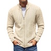 COOFANDY Mens Cardigan Sweater Cable Knitted Full Zip Sweaters with Pockets | Warm Ribbed Cuff Zip Sweater, Two Front Pockets Sweater for Fall & Winter, Casual & Christmas Gift(Beige)