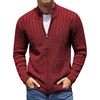 COOFANDY Mens Cardigan Sweater Cable Knitted Full Zip Sweaters with Pockets | Warm Ribbed Cuff Zip Sweater, Two Front Pockets Sweater for Fall & Winter, Casual & Christmas Gift(Wine Red)