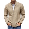 COOFANDY Mens Cardigan Sweater Cable Knitted Full Zip Sweaters with Pockets | Warm Ribbed Cuff Zip Sweater, Two Front Pockets Sweater for Fall & Winter, Casual & Christmas Gift(Khaki)