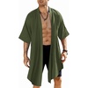 COOFANDY Men’s Long Shawl Collar Linen Cardigan Lightweight Kimono Robe | Open Front Drape Cape Kaftan, Summer Beach Pool Cover Up, Burning Man Rave Festival Outfits, Cardigan Jackets(Army Green)