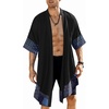 COOFANDY Men’s Long Shawl Collar Linen Cardigan Lightweight Kimono Robe | Open Front Drape Cape Kaftan, Summer Beach Pool Cover Up, Burning Man Rave Festival Outfits, Cardigan Jackets(A_black)