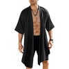 COOFANDY Men’s Long Shawl Collar Linen Cardigan Lightweight Kimono Robe | Open Front Drape Cape Kaftan, Summer Beach Pool Cover Up, Burning Man Rave Festival Outfits, Cardigan Jackets(Typeb-black)