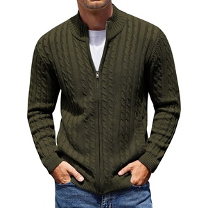 COOFANDY Mens Cardigan Sweater Cable Knitted Full Zip Sweaters with Pockets | Warm Ribbed Cuff Zip Sweater, Two Front Pockets Sweater for Fall & Winter, Casual & Christmas Gift(Army Green)