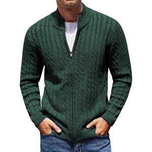 COOFANDY Mens Cardigan Sweater Cable Knitted Full Zip Sweaters with Pockets | Warm Ribbed Cuff Zip Sweater, Two Front Pockets Sweater for Fall & Winter, Casual & Christmas Gift(Green)