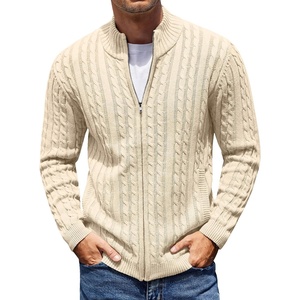 COOFANDY Mens Cardigan Sweater Cable Knitted Full Zip Sweaters with Pockets | Warm Ribbed Cuff Zip Sweater, Two Front Pockets Sweater for Fall & Winter, Casual & Christmas Gift(Beige)