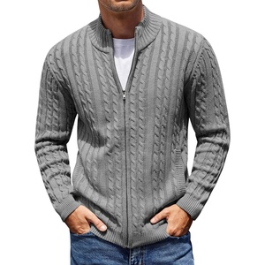 COOFANDY Mens Cardigan Sweater Cable Knitted Full Zip Sweaters with Pockets | Warm Ribbed Cuff Zip Sweater, Two Front Pockets Sweater for Fall & Winter, Casual & Christmas Gift(Light Grey)