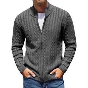 COOFANDY Mens Cardigan Sweater Cable Knitted Full Zip Sweaters with Pockets | Warm Ribbed Cuff Zip Sweater, Two Front Pockets Sweater for Fall & Winter, Casual & Christmas Gift(Heathered Black)
