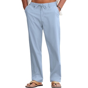 COOFANDY Mens Cotton Linen Pants Casual Lightweight Summer Beach Dress Pant | Light Weight, Drawstring, Elastic Waist, Stretch, Soft, Breathable, Classic Fit, Summer Vacation(Light Blue)