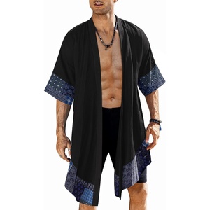 COOFANDY Men’s Long Shawl Collar Linen Cardigan Lightweight Kimono Robe | Open Front Drape Cape Kaftan, Summer Beach Pool Cover Up, Burning Man Rave Festival Outfits, Cardigan Jackets(A_black)