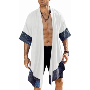 COOFANDY Men’s Long Shawl Collar Linen Cardigan Lightweight Kimono Robe | Open Front Drape Cape Kaftan, Summer Beach Pool Cover Up, Burning Man Rave Festival Outfits, Cardigan Jackets(White)