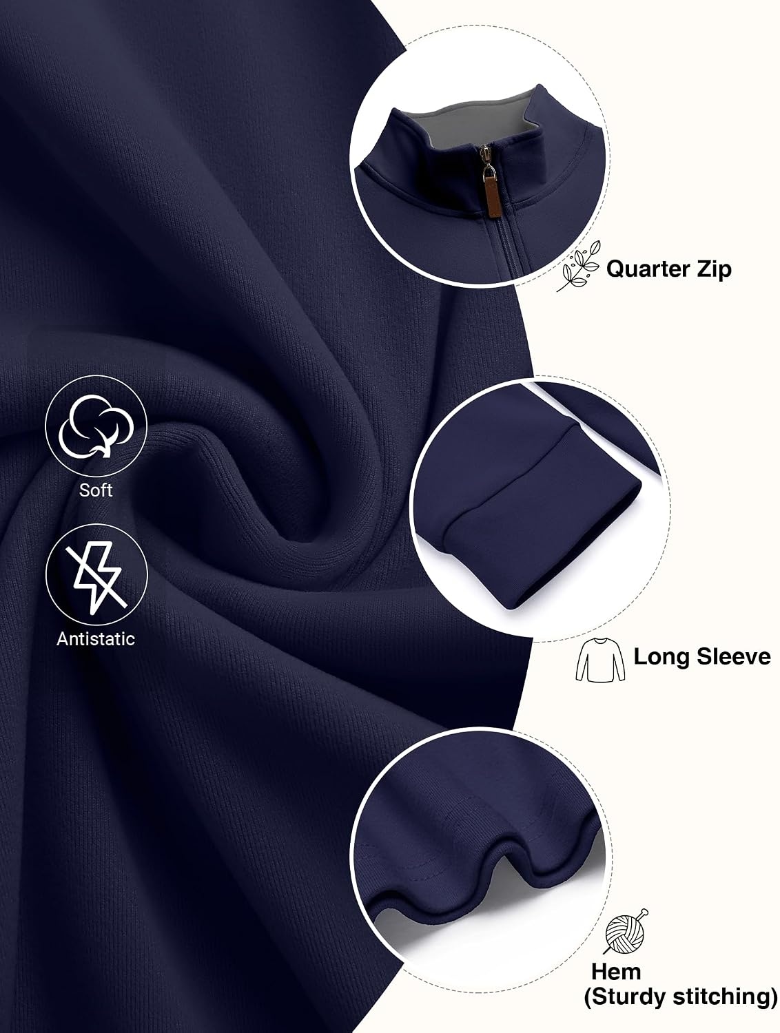 image:imageCOOFANDY Mens Fleece Quarter Zip Pullover Long Sleeve Mock Neck SweatshirtB Navy Blue