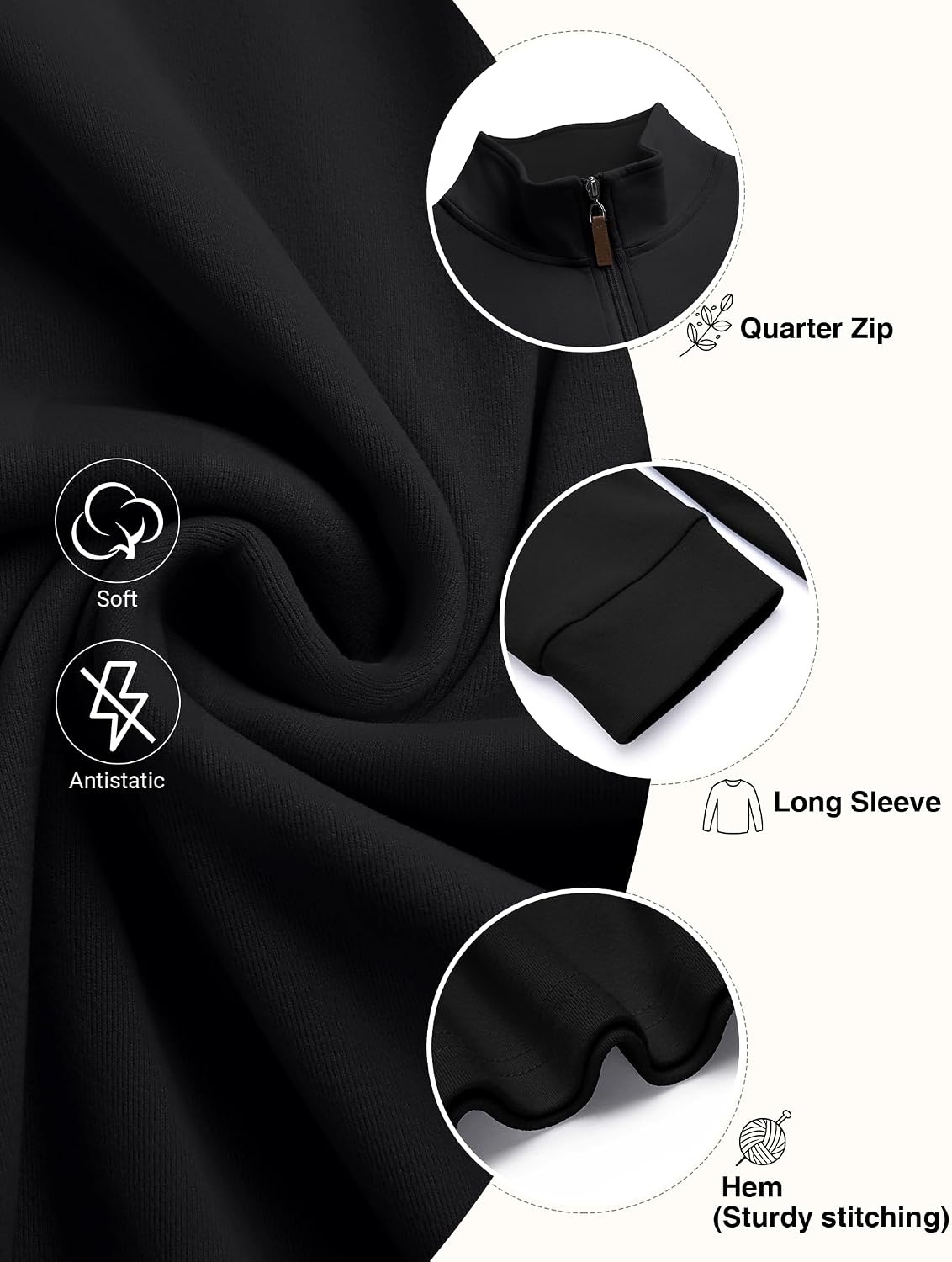 image:imageCOOFANDY Mens Fleece Quarter Zip Pullover Long Sleeve Mock Neck SweatshirtSolid Black