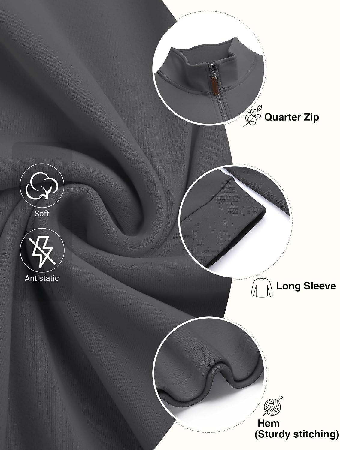 image:imageCOOFANDY Mens Fleece Quarter Zip Pullover Long Sleeve Mock Neck SweatshirtSolid Dark Grey