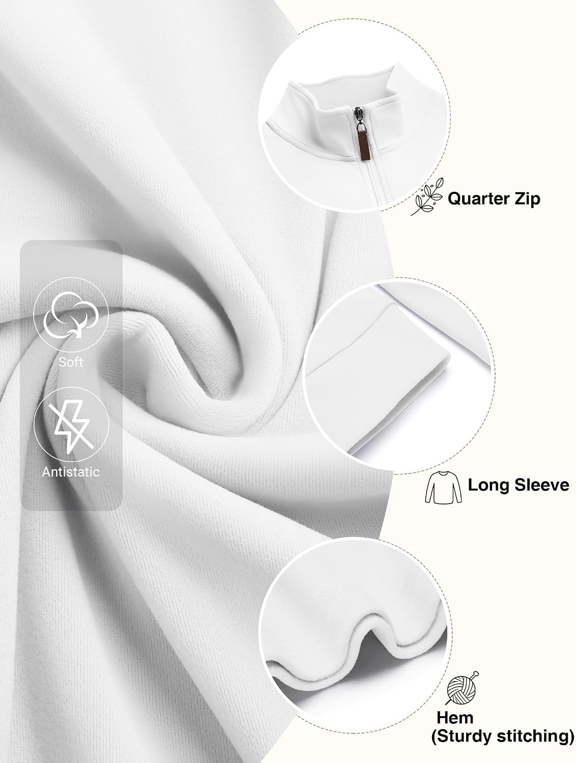 image:imageCOOFANDY Mens Fleece Quarter Zip Pullover Long Sleeve Mock Neck SweatshirtSolid White