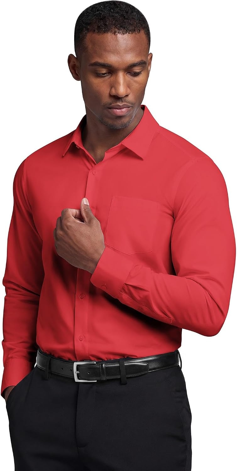 image:imageCOOFANDY Mens Muscle Fit Dress Shirts Casual Button Down Long Sleeve 4Way Stretch Wrinkle Free Slim Fit Lightweight Breathable Move Freely Bussiness Casual Soft and SkinFriendlyRed
