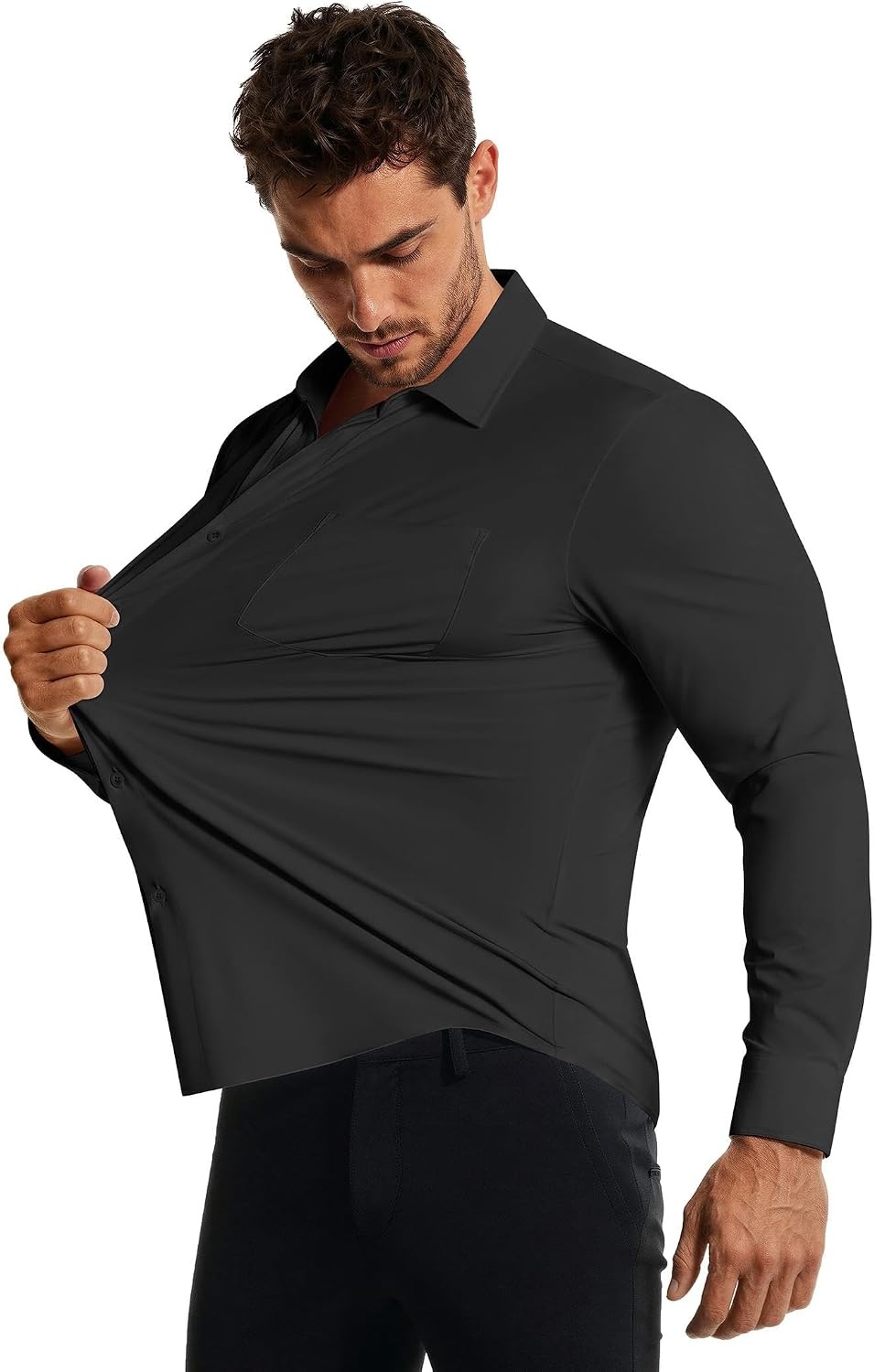 image:imageCOOFANDY Mens Muscle Fit Dress Shirts Casual Button Down Long Sleeve 4Way Stretch Wrinkle Free Slim Fit Lightweight Breathable Move Freely Bussiness Casual Soft and SkinFriendlyBlack