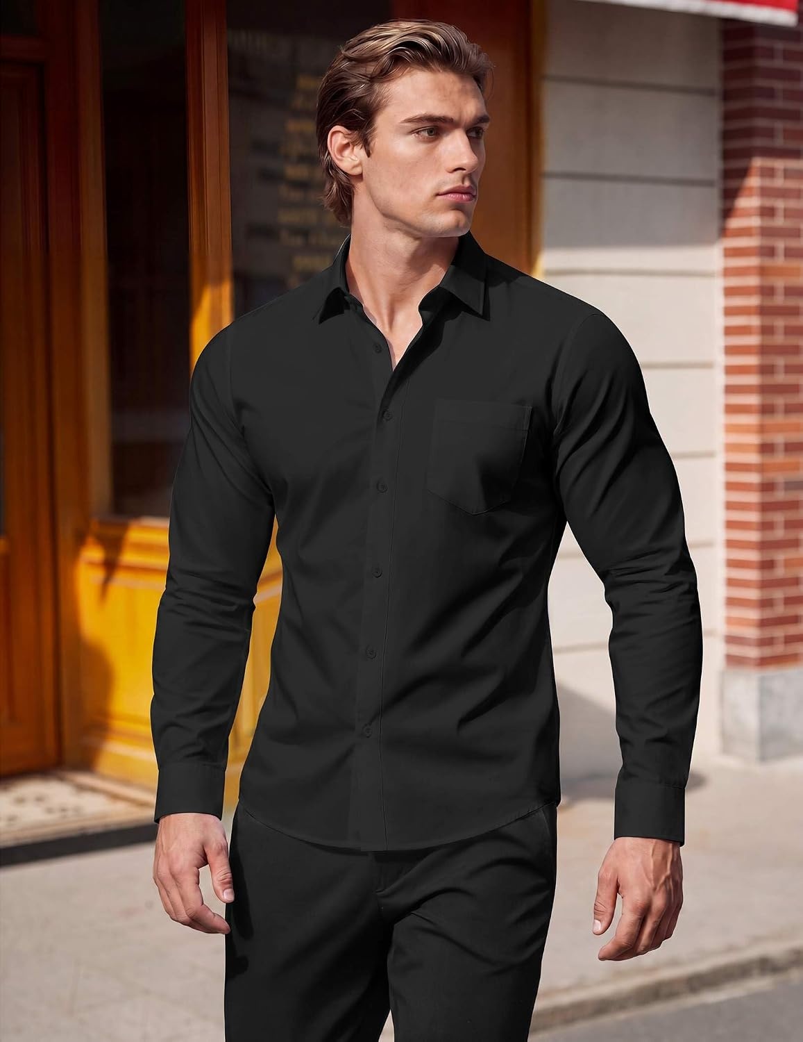 image:imageCOOFANDY Mens Muscle Fit Dress Shirts Casual Button Down Long Sleeve 4Way Stretch Wrinkle Free Slim Fit Lightweight Breathable Move Freely Bussiness Casual Soft and SkinFriendlyBlack