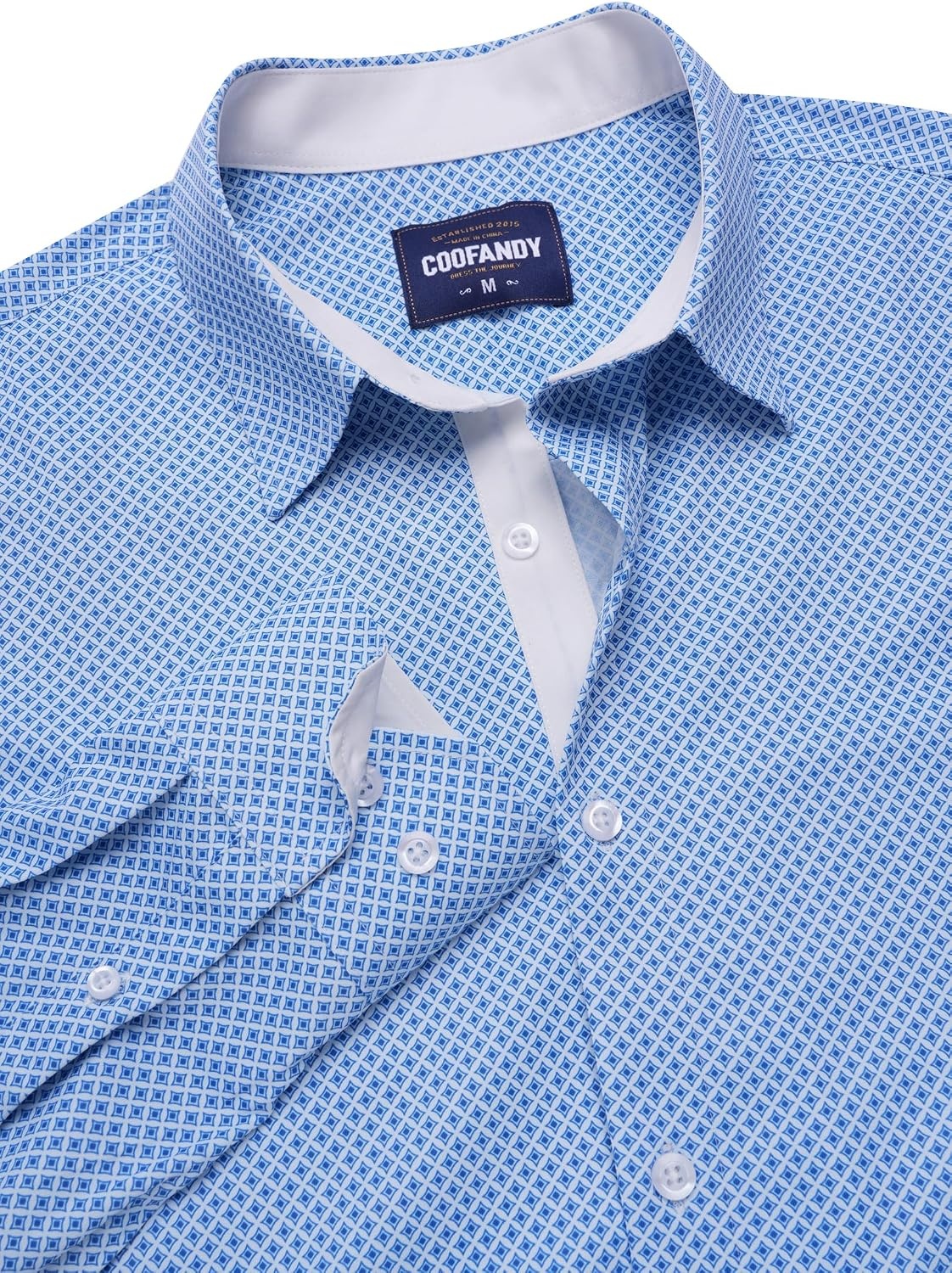 image:imageCOOFANDY Mens Printed Dress Shirts Long Sleeve Business Button Down Shirt Contrast Collar Shirts for Men1light Bluerhombus