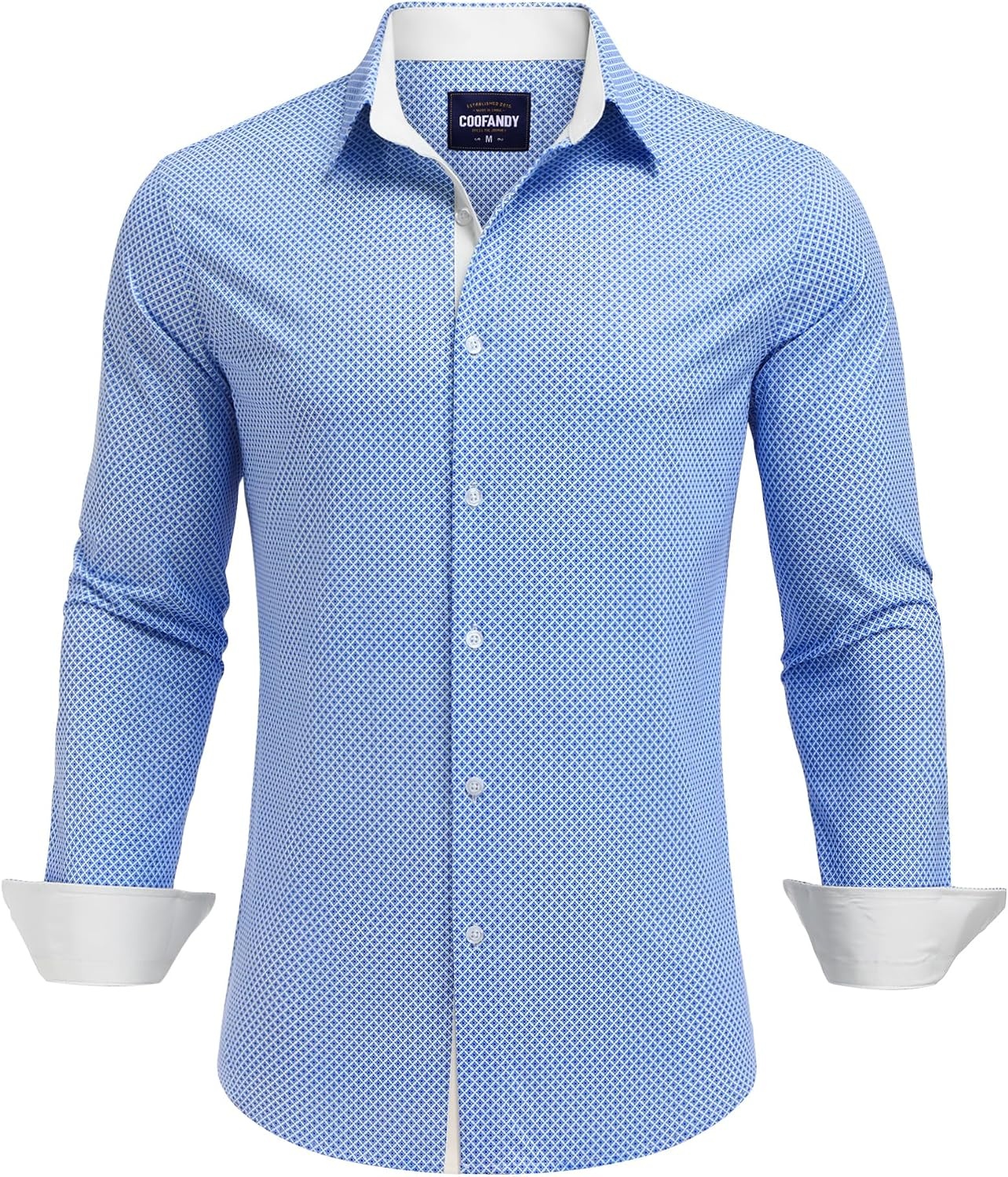 image:imageCOOFANDY Mens Printed Dress Shirts Long Sleeve Business Button Down Shirt Contrast Collar Shirts for Men1light Bluerhombus