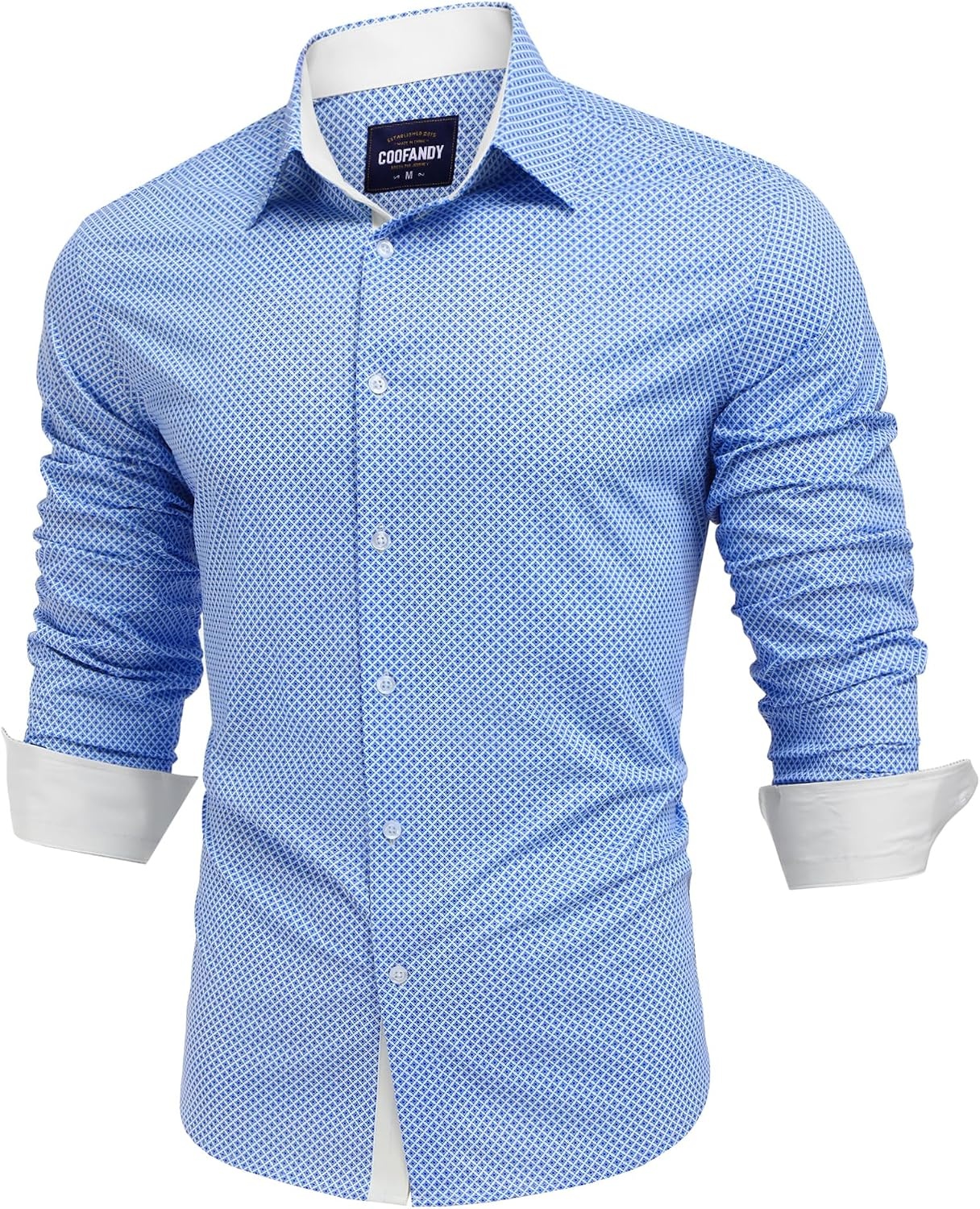 image:imageCOOFANDY Mens Printed Dress Shirts Long Sleeve Business Button Down Shirt Contrast Collar Shirts for Men1light Bluerhombus