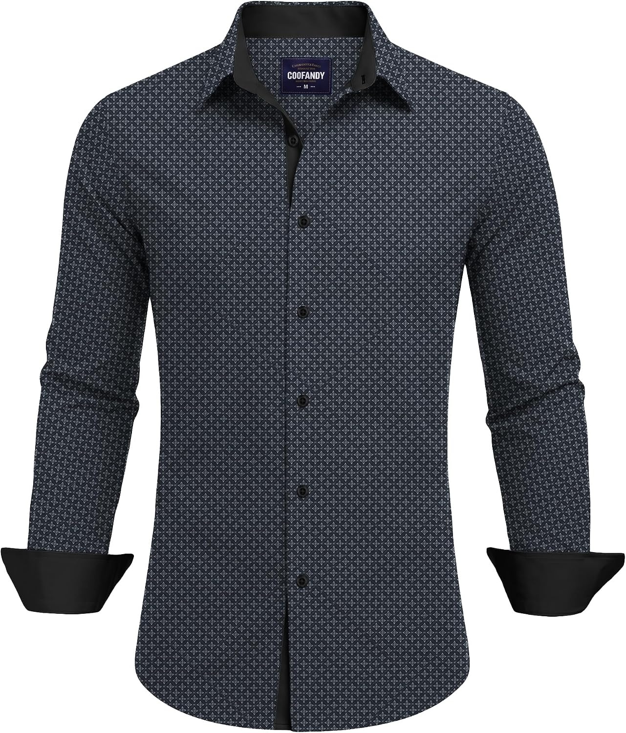 image:imageCOOFANDY Mens Printed Dress Shirts Long Sleeve Business Button Down Shirt Contrast Collar Shirts for Men2black Whiterhombus