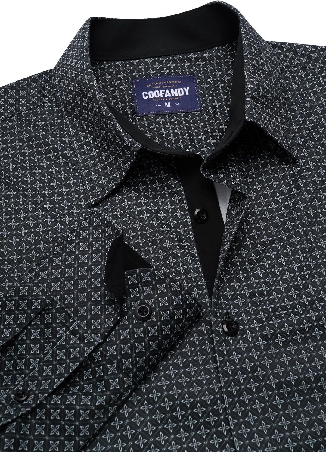 image:imageCOOFANDY Mens Printed Dress Shirts Long Sleeve Business Button Down Shirt Contrast Collar Shirts for Men2black Whiterhombus