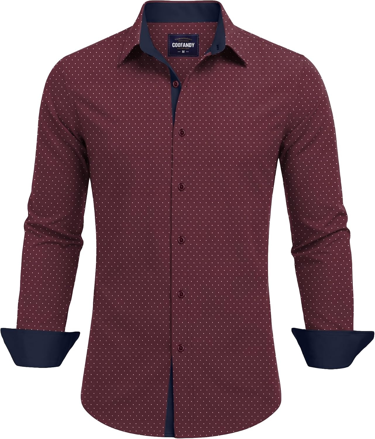 image:imageCOOFANDY Mens Printed Dress Shirts Long Sleeve Business Button Down Shirt Contrast Collar Shirts for Men3wine Redpolka Dots