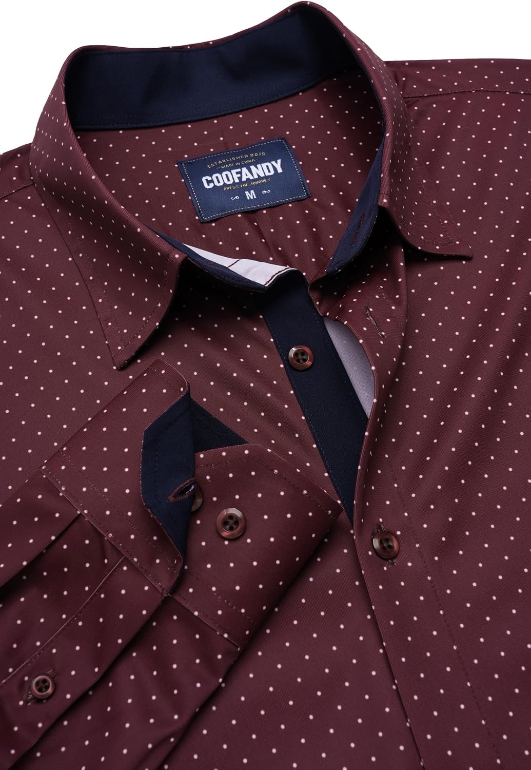 image:imageCOOFANDY Mens Printed Dress Shirts Long Sleeve Business Button Down Shirt Contrast Collar Shirts for Men3wine Redpolka Dots