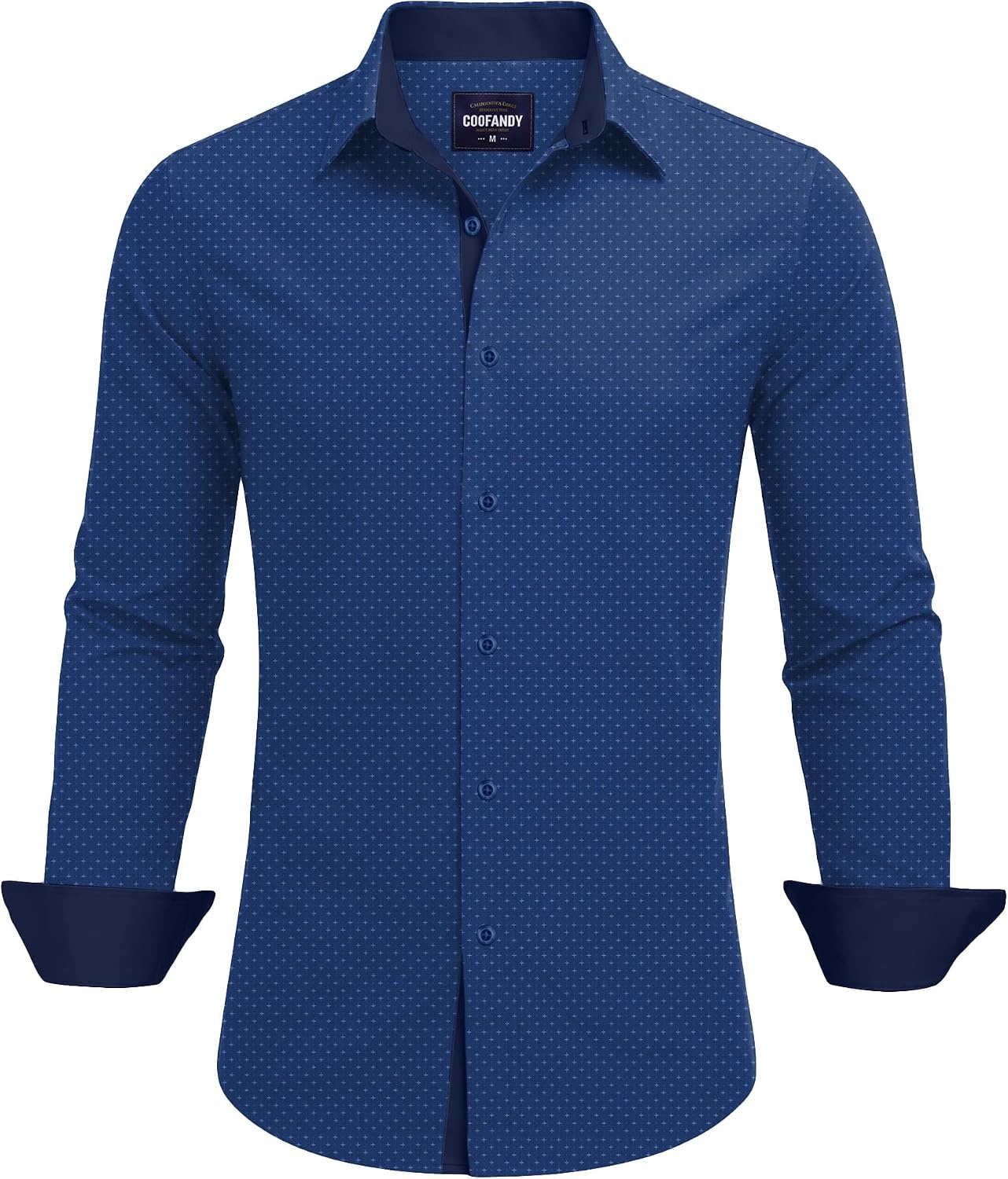 image:imageCOOFANDY Mens Printed Dress Shirts Long Sleeve Business Button Down Shirt Contrast Collar Shirts for MenDark Bluestars