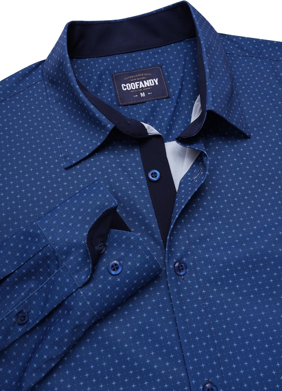 image:imageCOOFANDY Mens Printed Dress Shirts Long Sleeve Business Button Down Shirt Contrast Collar Shirts for MenDark Bluestars