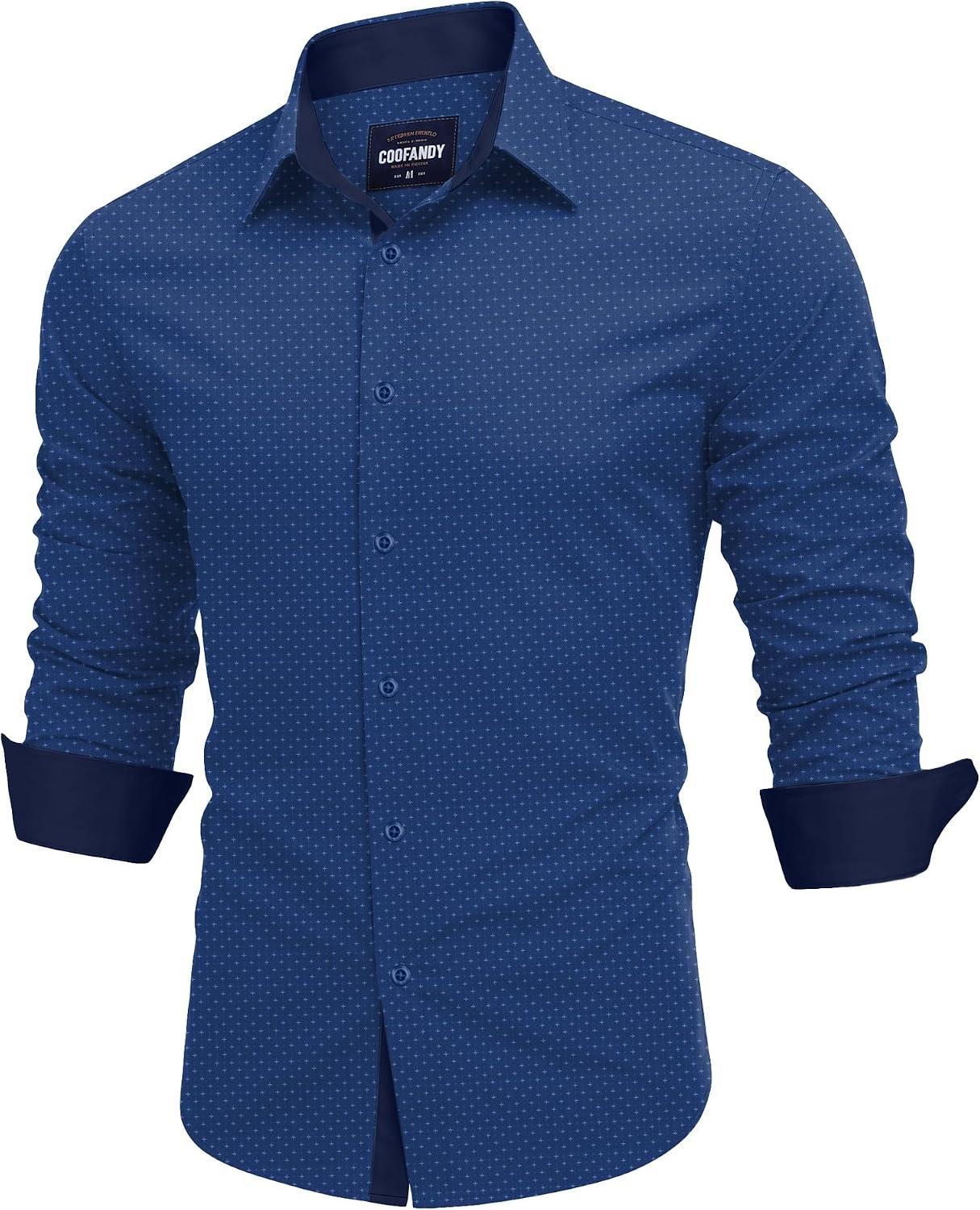 image:imageCOOFANDY Mens Printed Dress Shirts Long Sleeve Business Button Down Shirt Contrast Collar Shirts for MenDark Bluestars