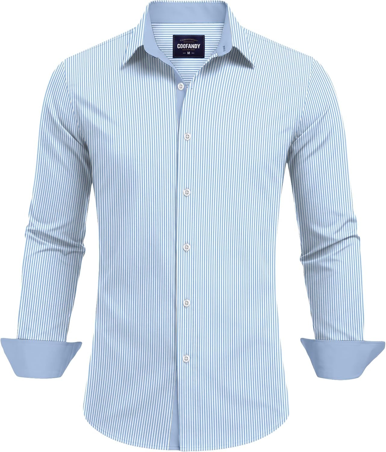 image:imageCOOFANDY Mens Printed Dress Shirts Long Sleeve Business Button Down Shirt Contrast Collar Shirts for MenLight Blue Whitestripes