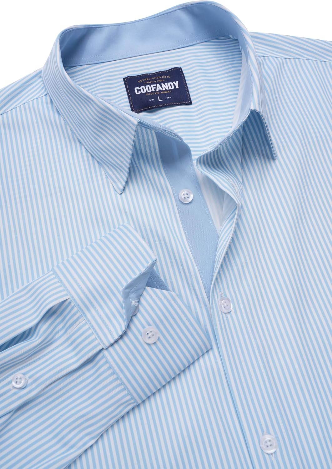 image:imageCOOFANDY Mens Printed Dress Shirts Long Sleeve Business Button Down Shirt Contrast Collar Shirts for MenLight Blue Whitestripes
