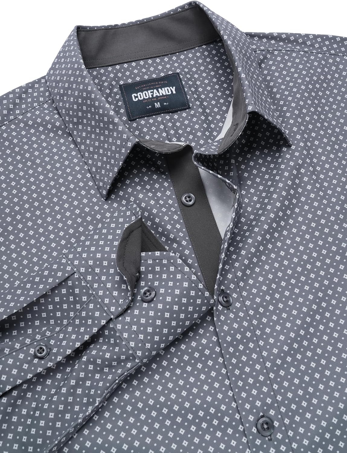 image:imageCOOFANDY Mens Printed Dress Shirts Long Sleeve Business Button Down Shirt Contrast Collar Shirts for MenLight Grayrhombus