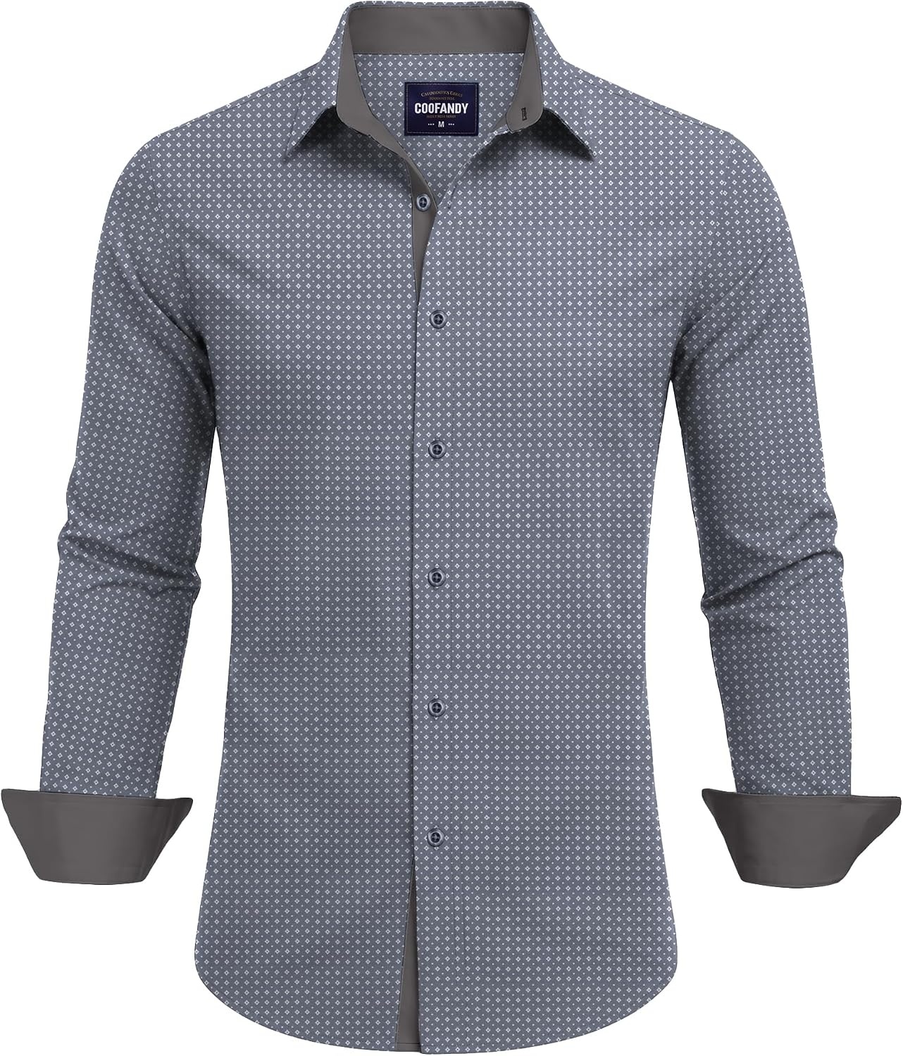 image:imageCOOFANDY Mens Printed Dress Shirts Long Sleeve Business Button Down Shirt Contrast Collar Shirts for MenLight Grayrhombus