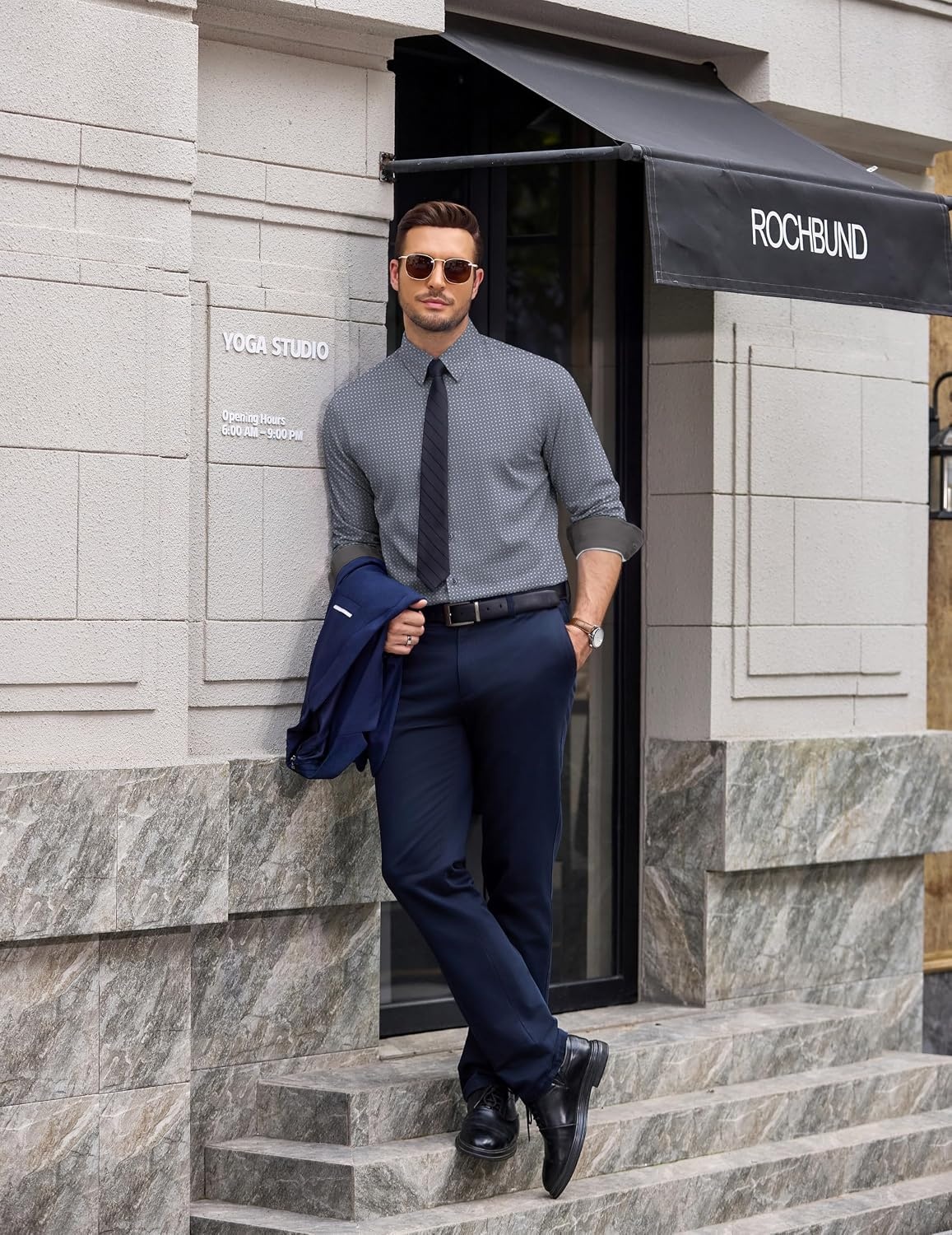 image:imageCOOFANDY Mens Printed Dress Shirts Long Sleeve Business Button Down Shirt Contrast Collar Shirts for MenLight Grayrhombus