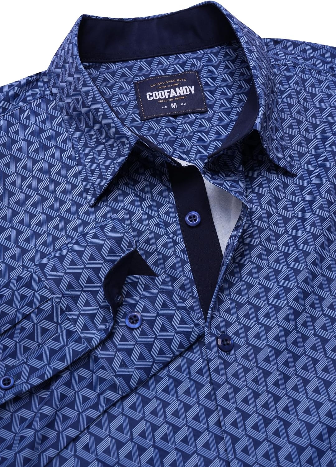 image:imageCOOFANDY Mens Printed Dress Shirts Long Sleeve Business Button Down Shirt Contrast Collar Shirts for MenNavy Bluetriangles