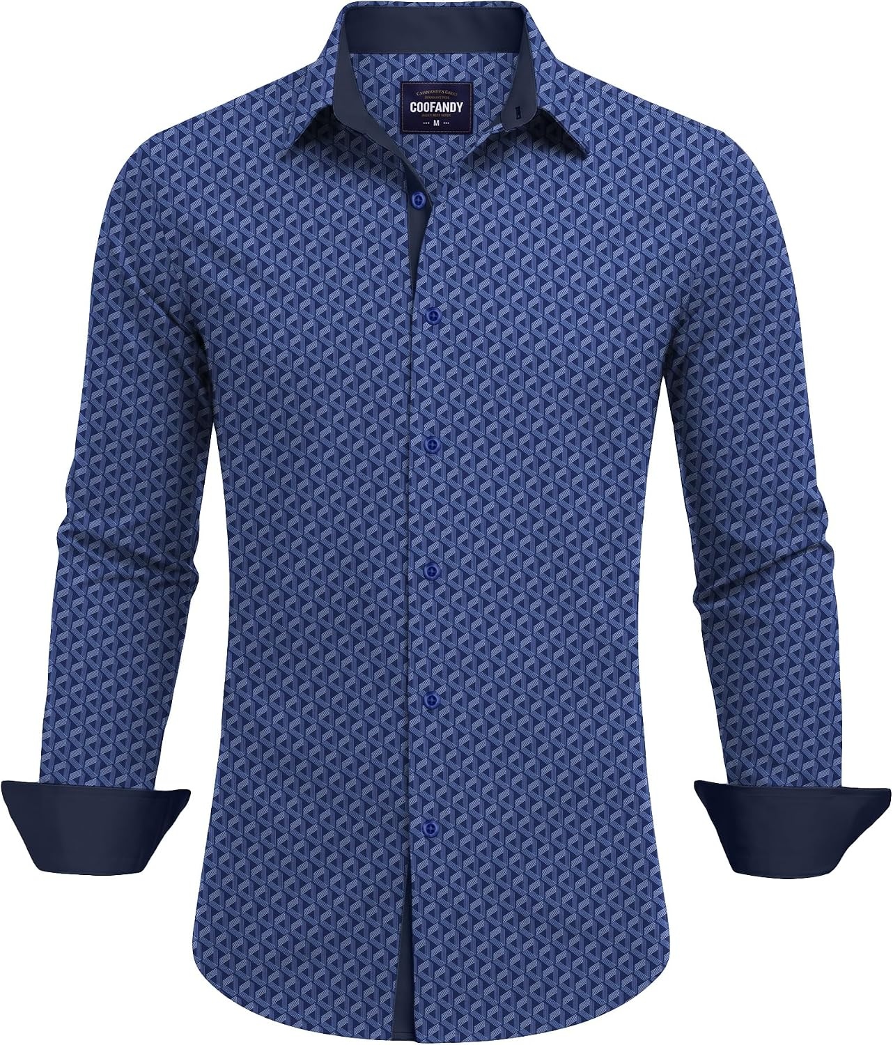 image:imageCOOFANDY Mens Printed Dress Shirts Long Sleeve Business Button Down Shirt Contrast Collar Shirts for MenNavy Bluetriangles