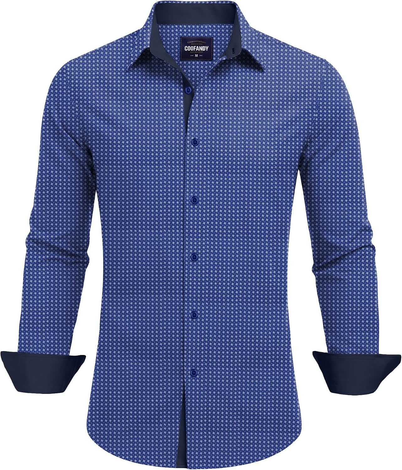 image:imageCOOFANDY Mens Printed Dress Shirts Long Sleeve Business Button Down Shirt Contrast Collar Shirts for MenNavy Bluewindmills