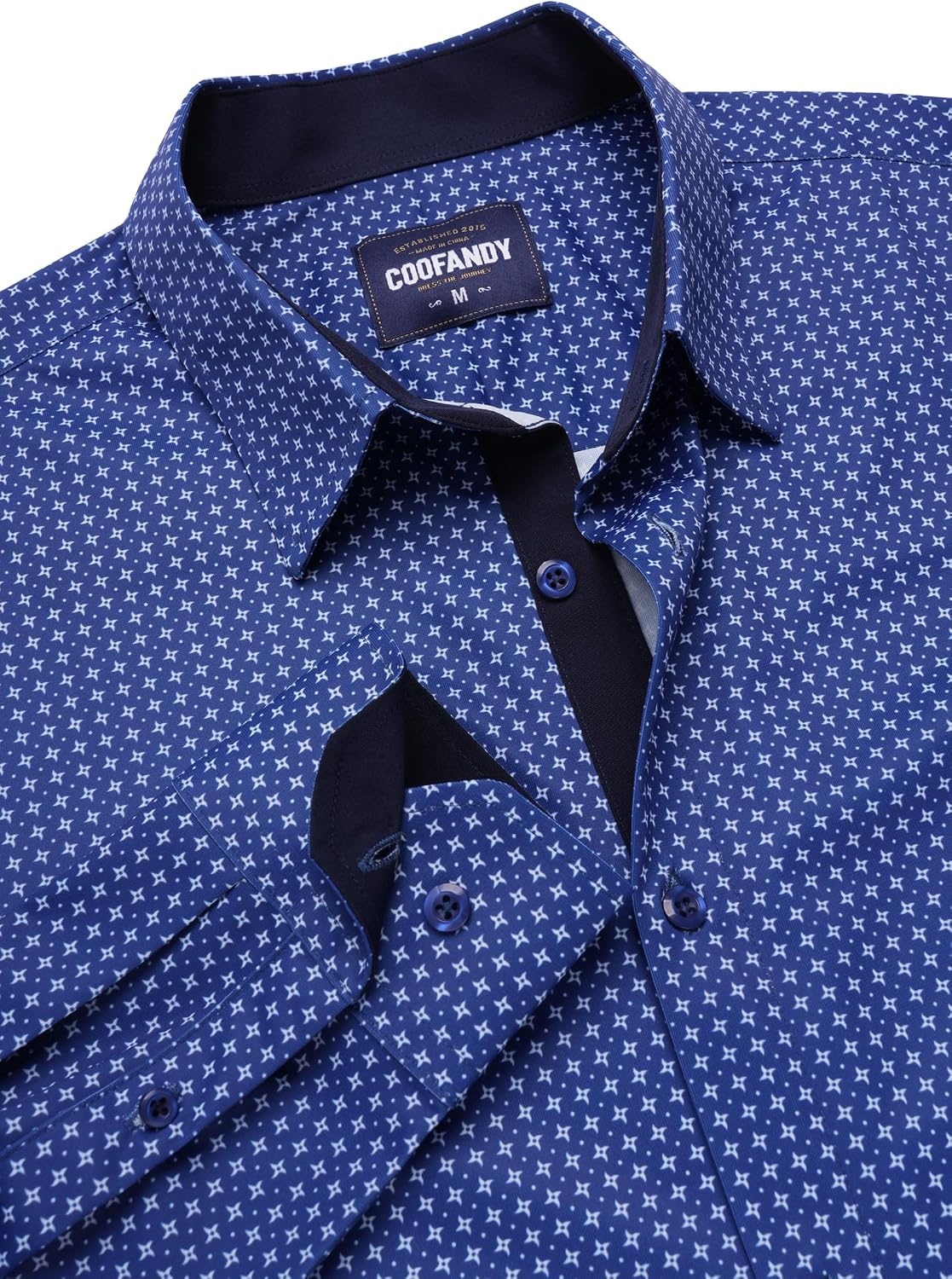 image:imageCOOFANDY Mens Printed Dress Shirts Long Sleeve Business Button Down Shirt Contrast Collar Shirts for MenNavy Bluewindmills