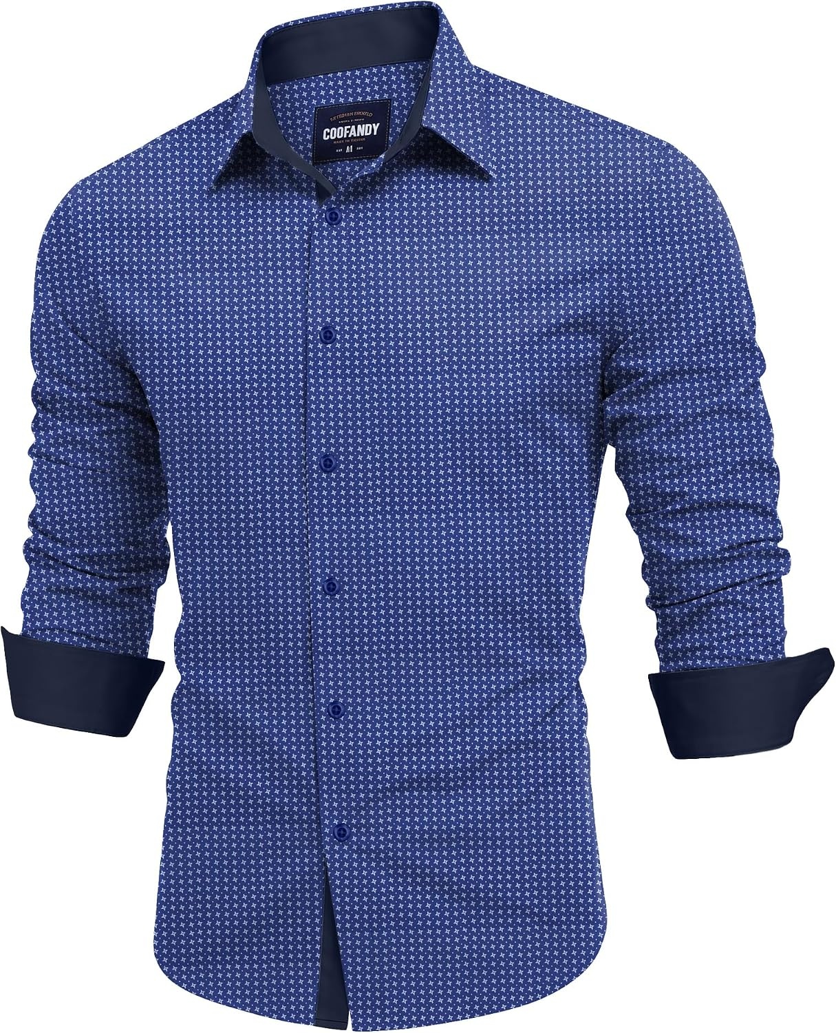 image:imageCOOFANDY Mens Printed Dress Shirts Long Sleeve Business Button Down Shirt Contrast Collar Shirts for MenNavy Bluewindmills