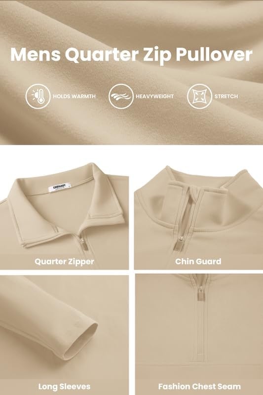 image:imageCOOFANDY Mens Quarter Zip Pullover Sweater Mock Neck Sweatshirt Casual Polo 14 zip pullover Lightweight Warm Without Bulk Comfortable Durability Fabric Mock Neck Polo SweaterLight Khaki