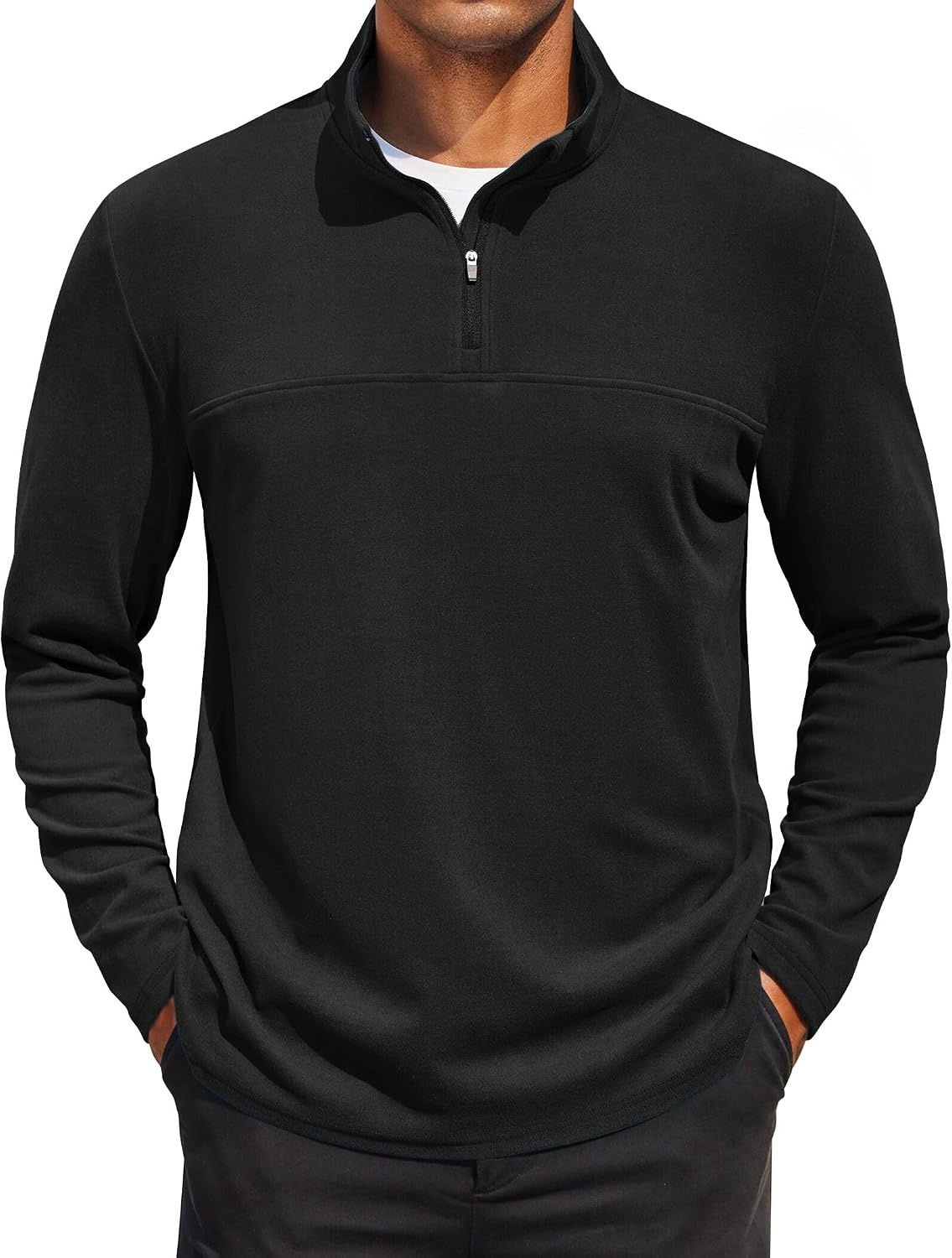 image:imageCOOFANDY Mens Quarter Zip Pullover Sweater Mock Neck Sweatshirt Casual Polo 14 zip pullover Lightweight Warm Without Bulk Comfortable Durability Fabric Mock Neck Polo SweaterAblack