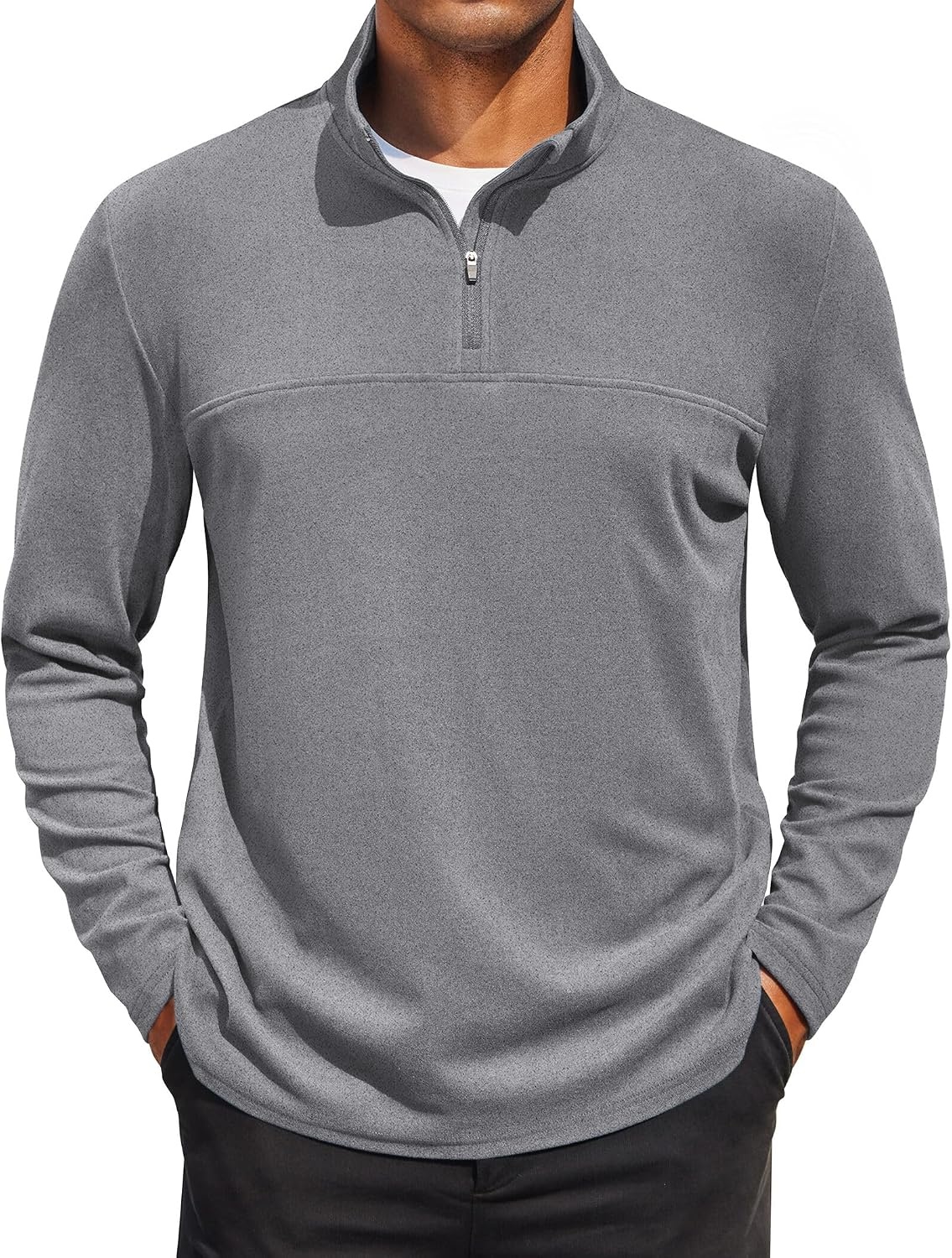 image:imageCOOFANDY Mens Quarter Zip Pullover Sweater Mock Neck Sweatshirt Casual Polo 14 zip pullover Lightweight Warm Without Bulk Comfortable Durability Fabric Mock Neck Polo SweaterLight Grey