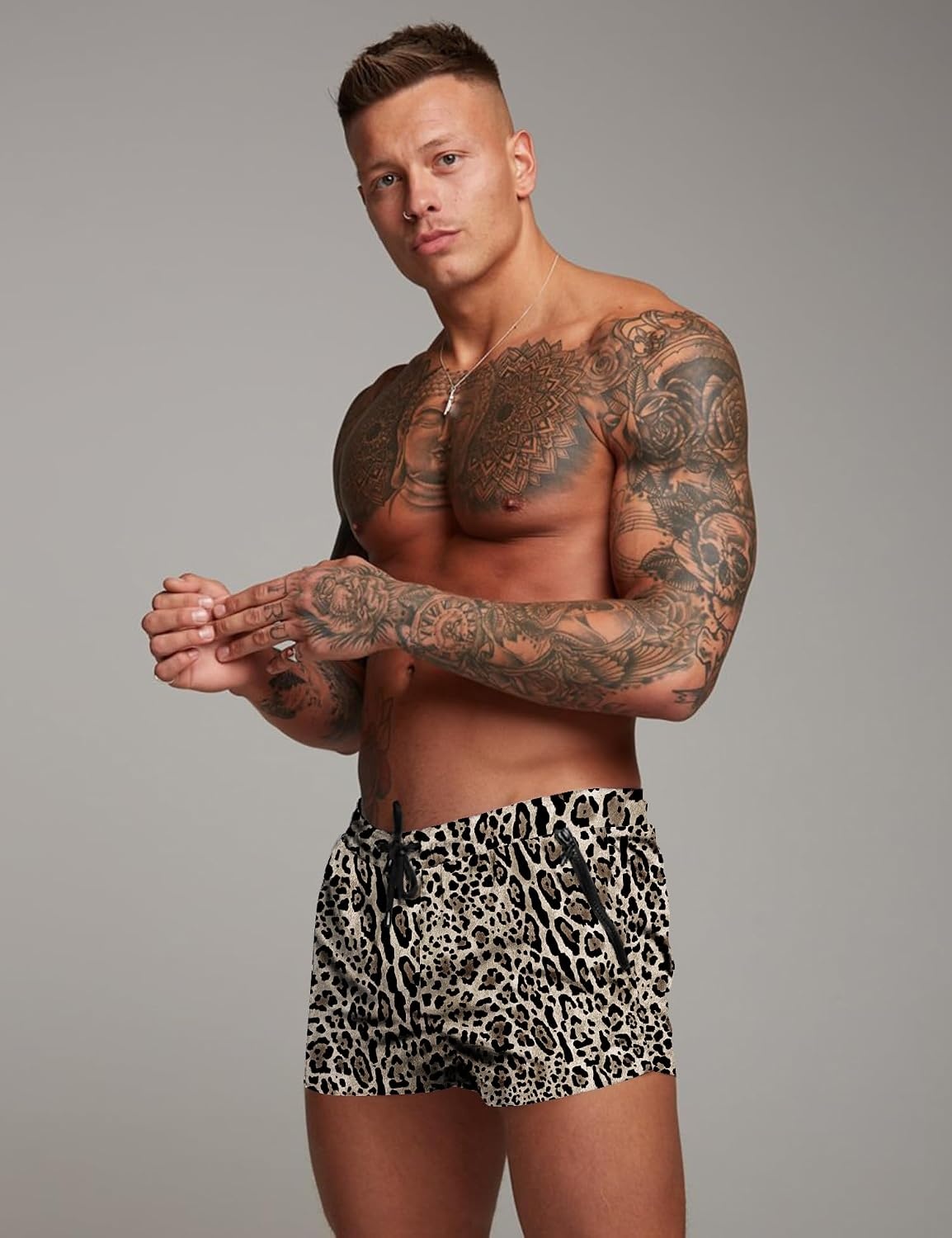 image:imageCOOFANDY Mens Swim Trunk Quick Dry Swimwear Mesh Lining Bathing Suit Two Zippered Pockets Drawstring Swim Shorts for Beach Vacation Party Cruise and Daily Casual WearLeopard Print
