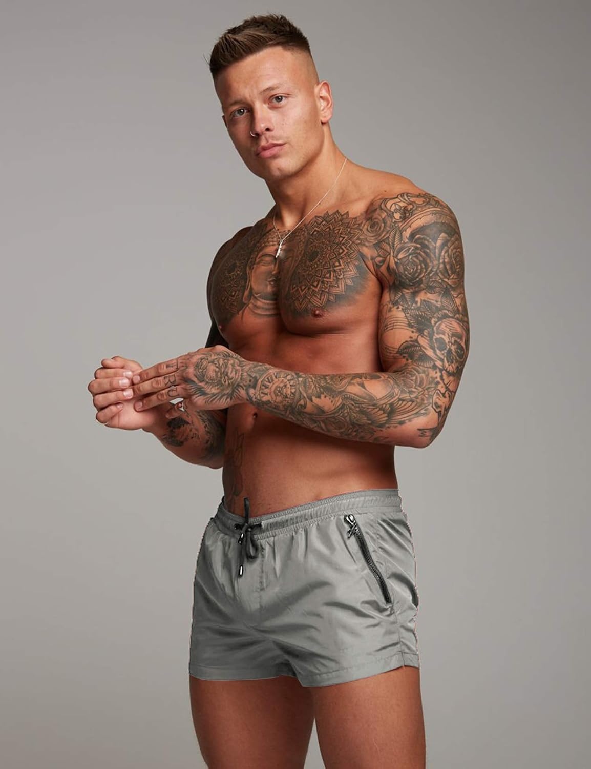 image:imageCOOFANDY Mens Swim Trunk Quick Dry Swimwear Mesh Lining Bathing Suit Two Zippered Pockets Drawstring Swim Shorts for Beach Vacation Party Cruise and Daily Casual WearGrey