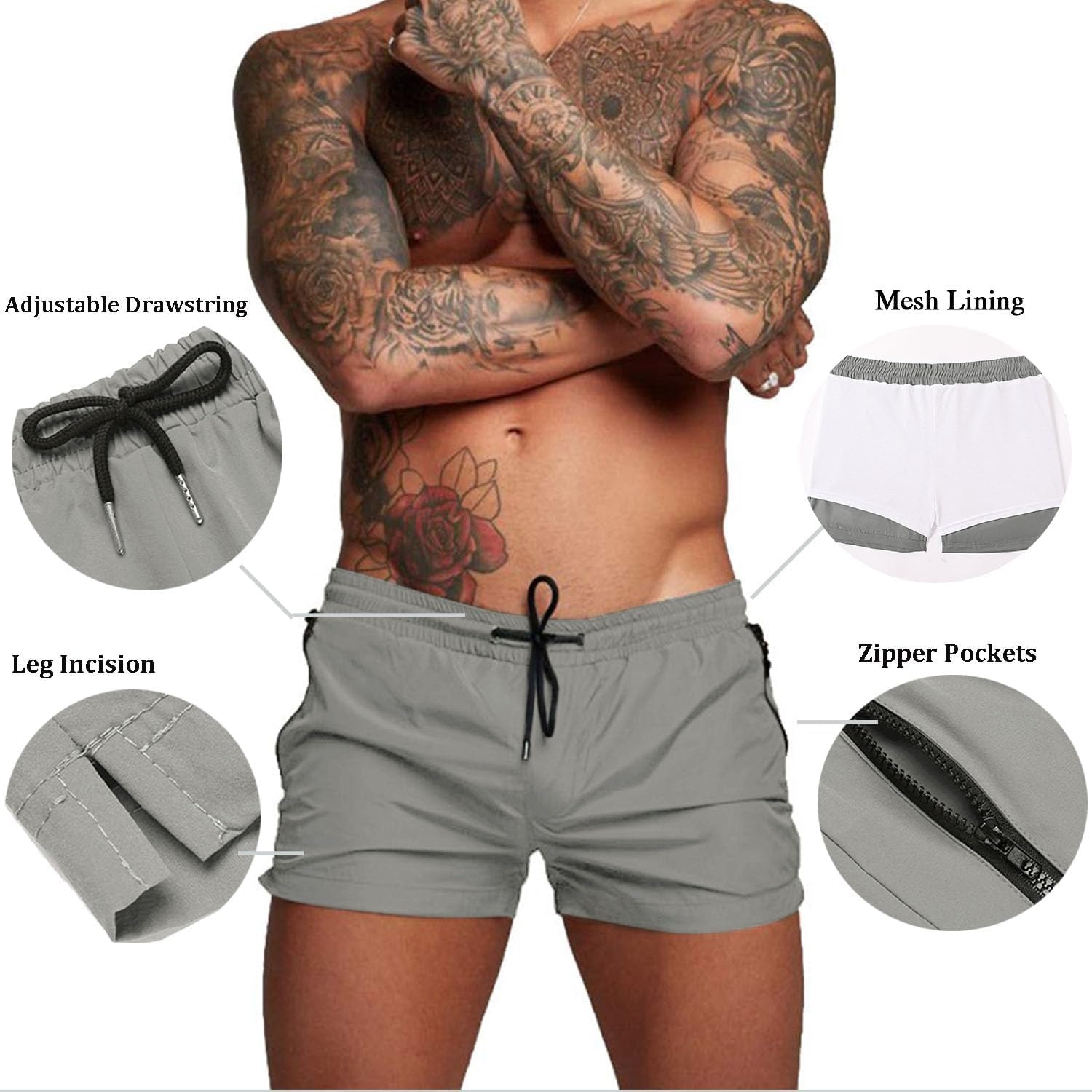 image:imageCOOFANDY Mens Swim Trunk Quick Dry Swimwear Mesh Lining Bathing Suit Two Zippered Pockets Drawstring Swim Shorts for Beach Vacation Party Cruise and Daily Casual WearGrey