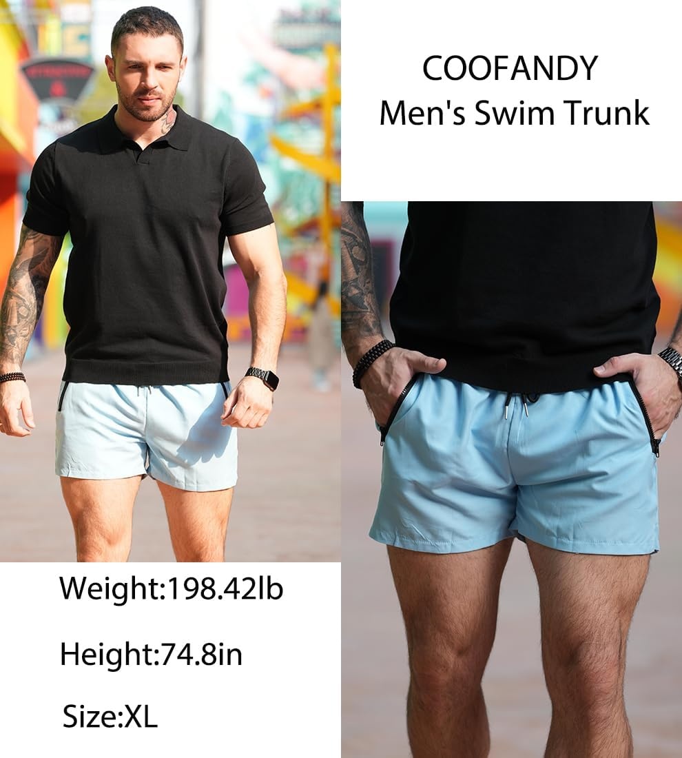 image:imageCOOFANDY Mens Swim Trunk Quick Dry Swimwear Mesh Lining Bathing Suit Two Zippered Pockets Drawstring Swim Shorts for Beach Vacation Party Cruise and Daily Casual WearLight Blue