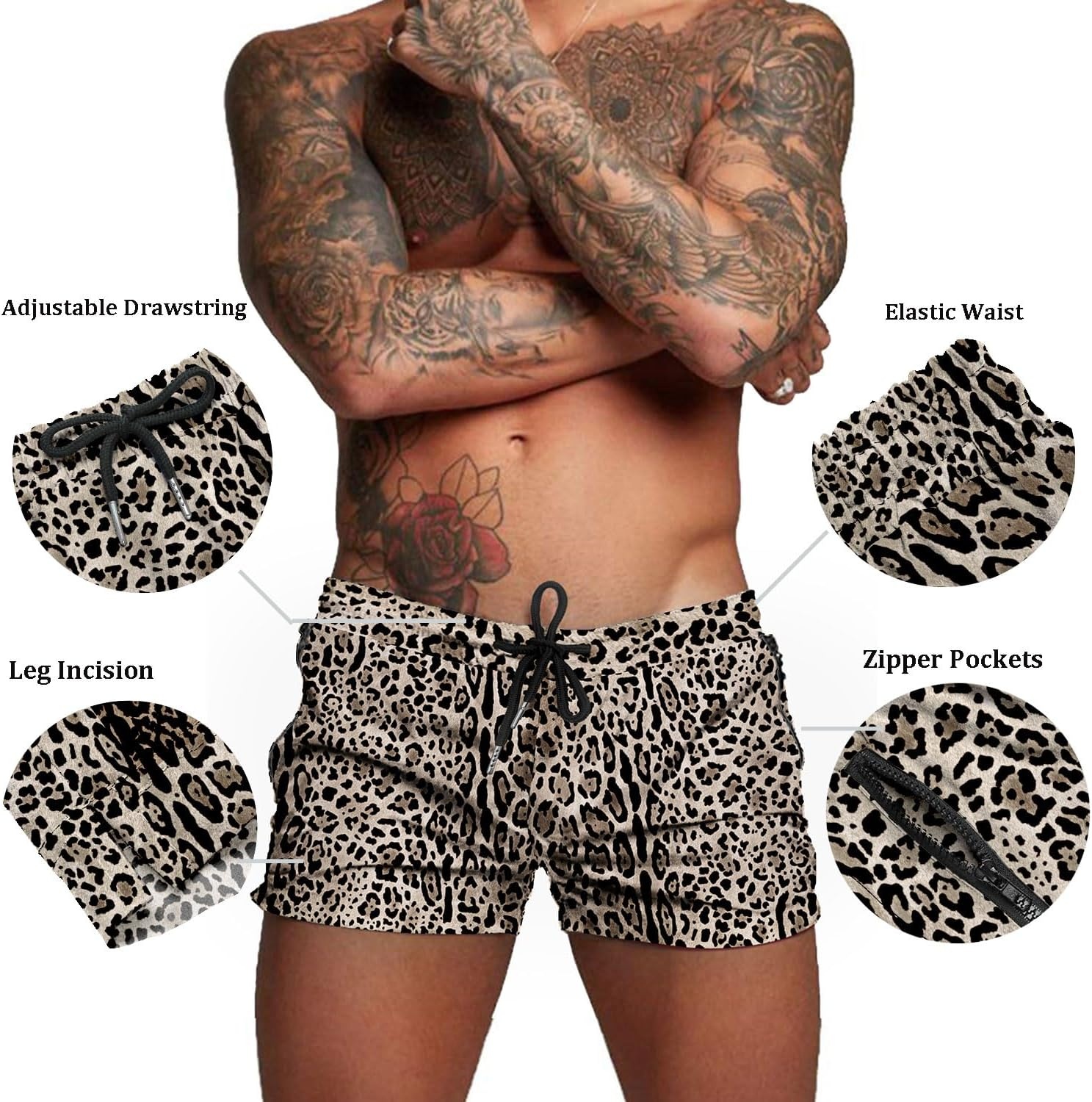 image:imageCOOFANDY Mens Swim Trunk Quick Dry Swimwear Mesh Lining Bathing Suit Two Zippered Pockets Drawstring Swim Shorts for Beach Vacation Party Cruise and Daily Casual WearLeopard Print