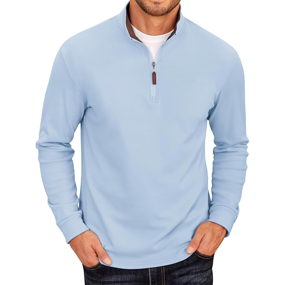 image:imageCOOFANDY Mens Fleece Quarter Zip Pullover Long Sleeve Mock Neck SweatshirtA Light Blue